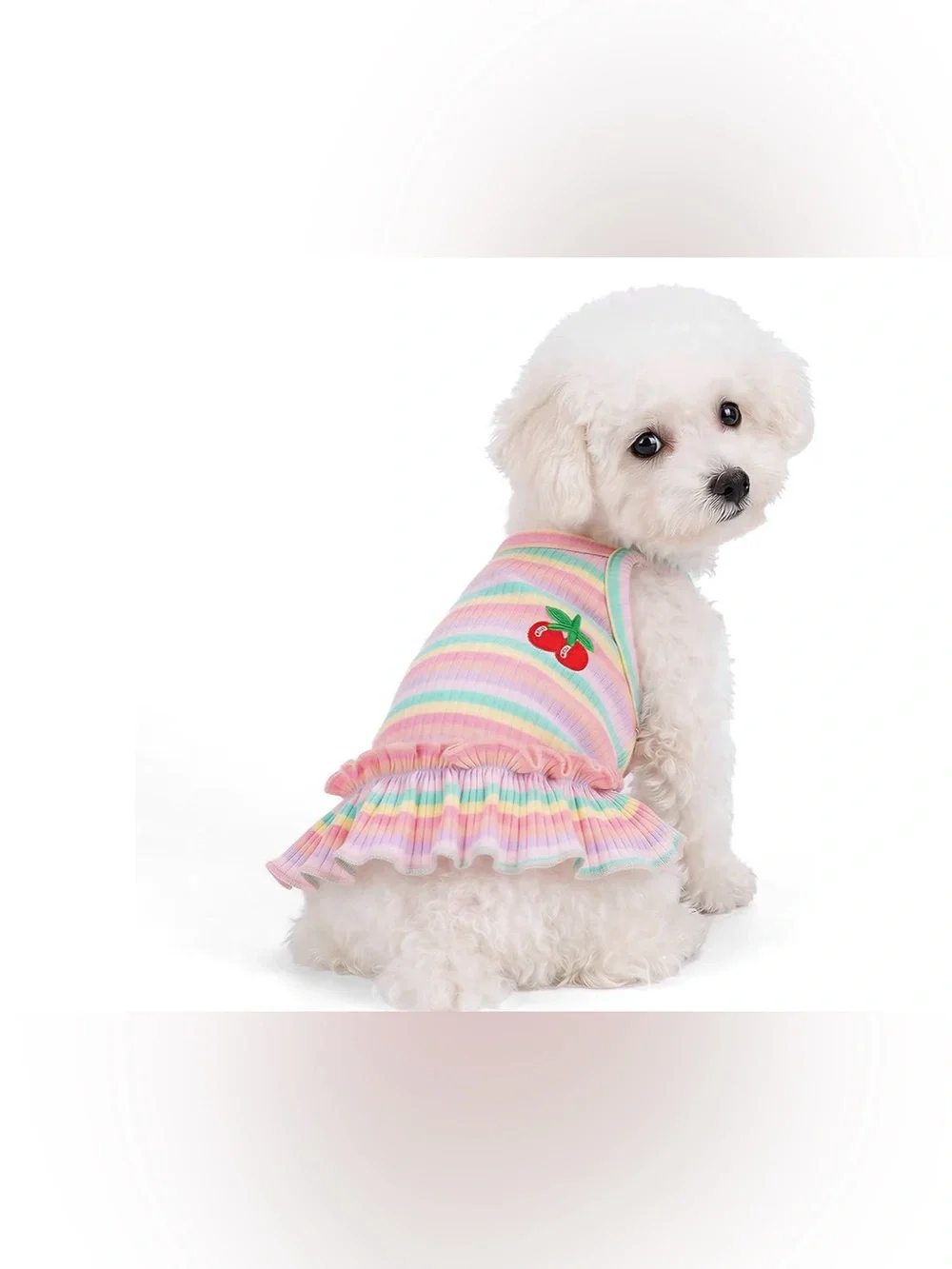 Cute Striped Dog T Shirts Cherry Puppy Dress Soft Cotton